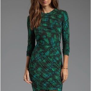 Torn by Ronny Kobo Green Snake Patterned Long Sleeve Dress
